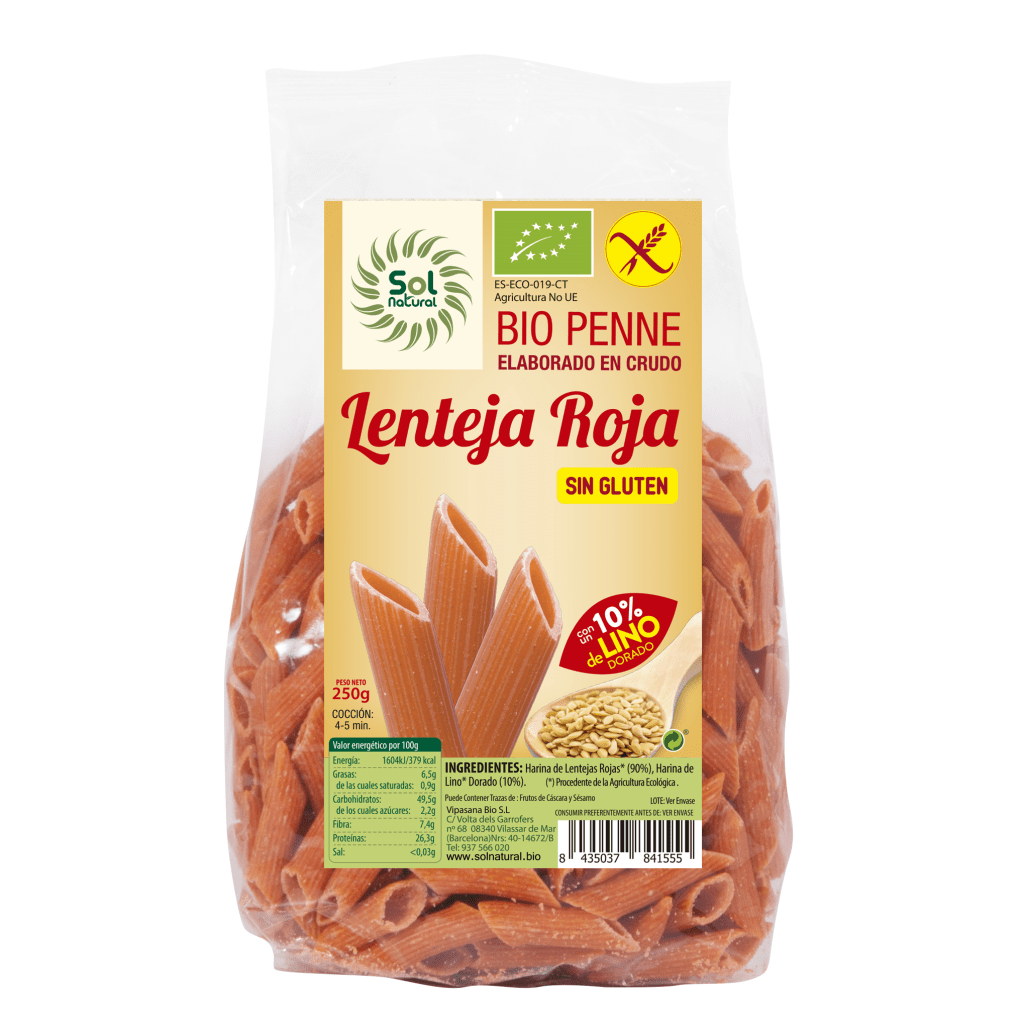 macarron lenteja roja bio sin gluten sol natural
